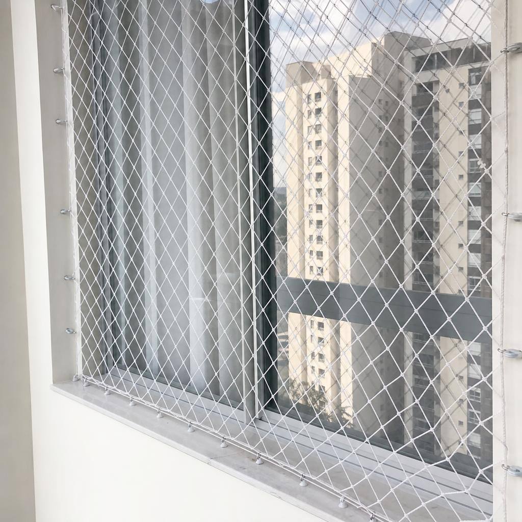 Janela com rede de proteção instalada em apartamento